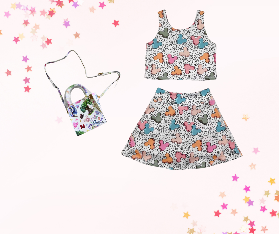 Girls Athletic Skort Set – Mouse Ears Balloon Print | Built-In Shorts with Pockets