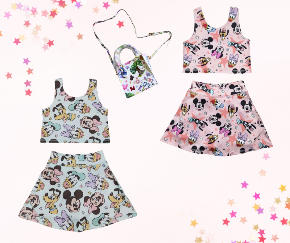 Girls Skort Set – Mouse Ears Balloon (Pink or Blue) | Built-In Shorts & Pockets