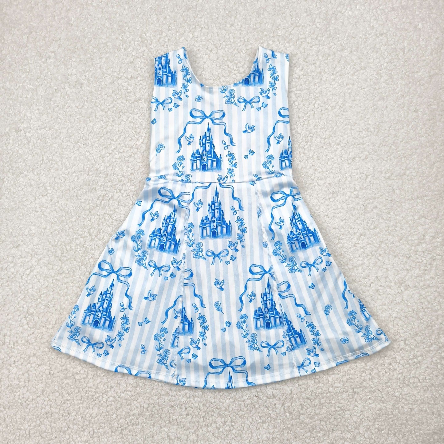 Girls Athletic Dress or Skort Set β Matching Prints| Blue Coquette Castle| Built-In Shorts