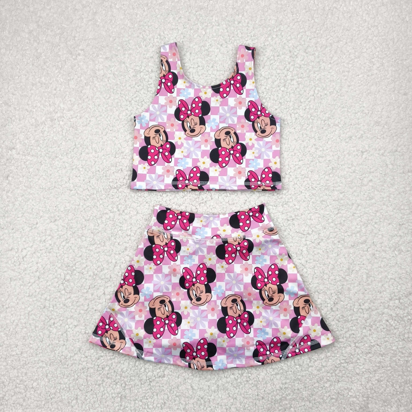 Girls Athletic Dress or Skort Set – Matching Prints| Retro Pink Mouse Ears| Built-In Shorts
