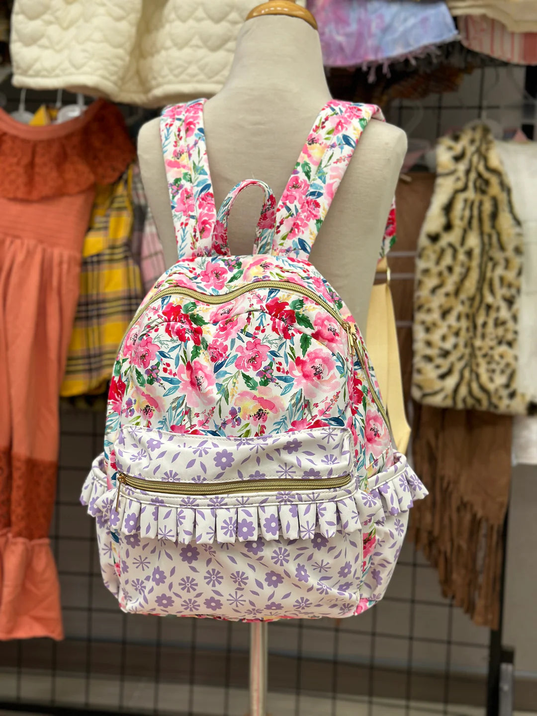 Matching Kids Backpack & Lunchbox Set – Pink Plaid or Floral Ruffle