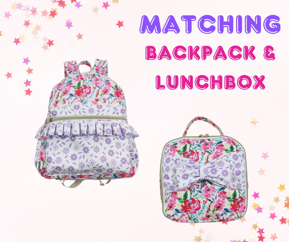Matching Kids Backpack & Lunchbox Set – Pink Plaid or Floral Ruffle