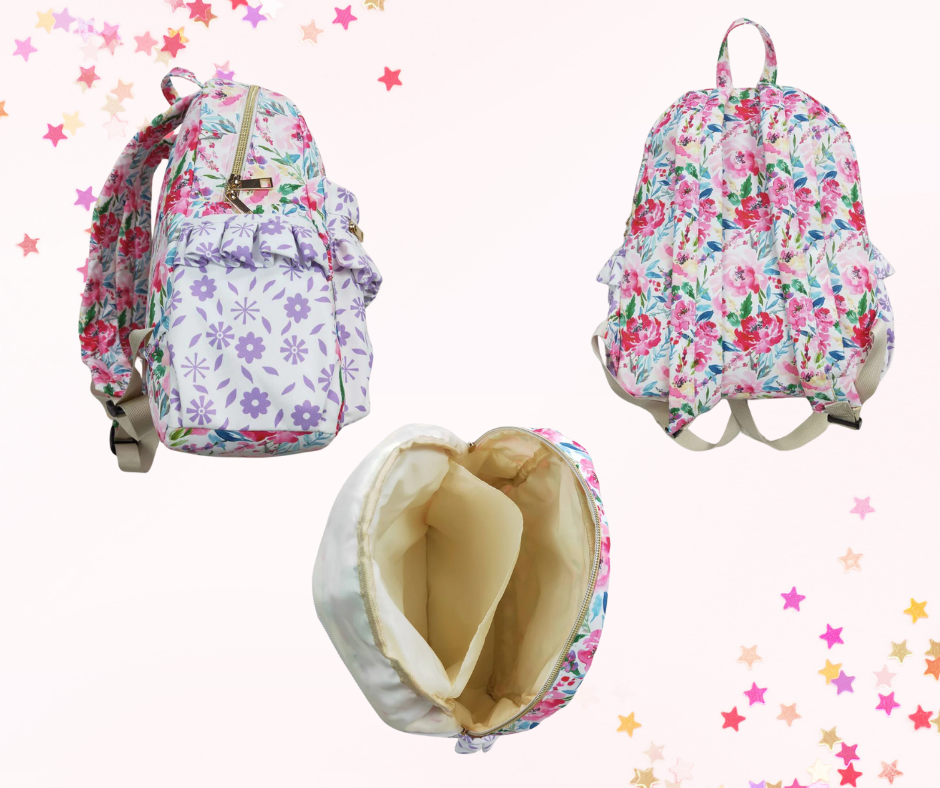 Matching Kids Backpack & Lunchbox Set – Pink Plaid or Floral Ruffle