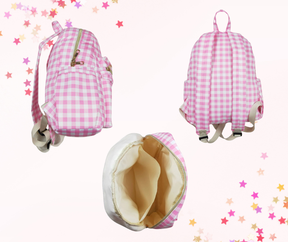 Matching Kids Backpack & Lunchbox Set – Pink Plaid or Floral Ruffle