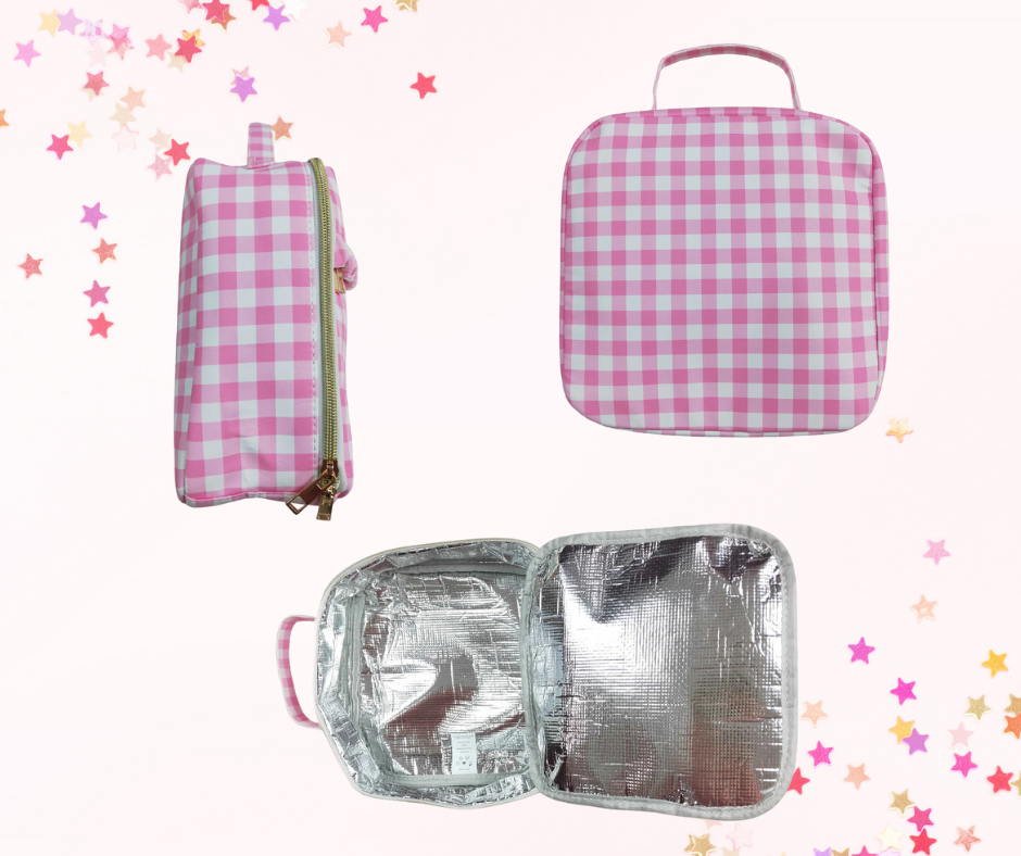 Matching Kids Backpack & Lunchbox Set – Pink Plaid or Floral Ruffle