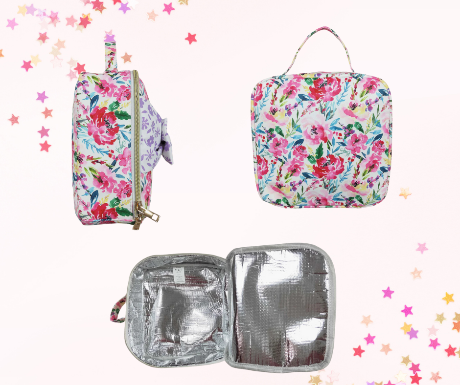 Matching Kids Backpack & Lunchbox Set – Pink Plaid or Floral Ruffle