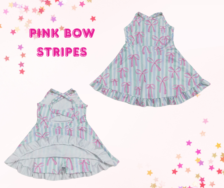 Girls Athletic Dress – Coquette Bow Prints (6 Options) | Spaghetti Straps Cross-Back | Built-In Shorts