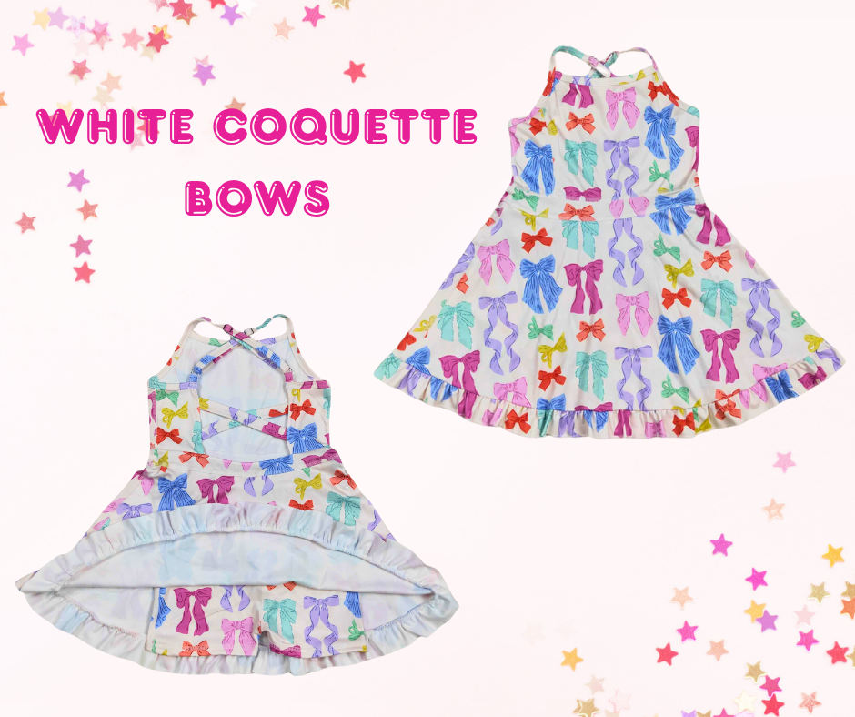Girls Athletic Dress – Coquette Bow Prints (6 Options) | Spaghetti Straps Cross-Back | Built-In Shorts