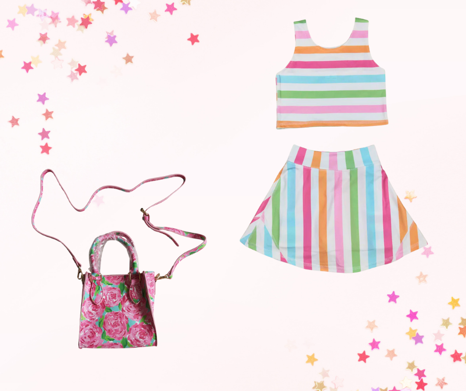 Girls Athletic Skort Set – Colored Stripes Print | Built-In Shorts with Pockets
