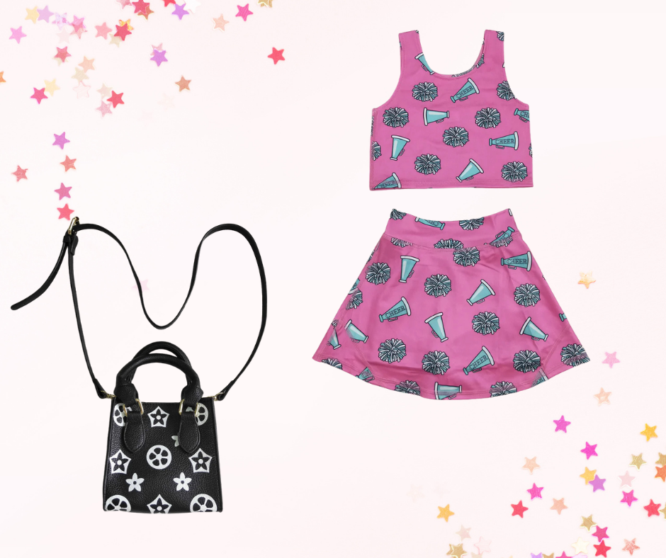 Girls Athletic Skort Set – Pink Cheer Pom Print | Built-In Shorts with Pockets
