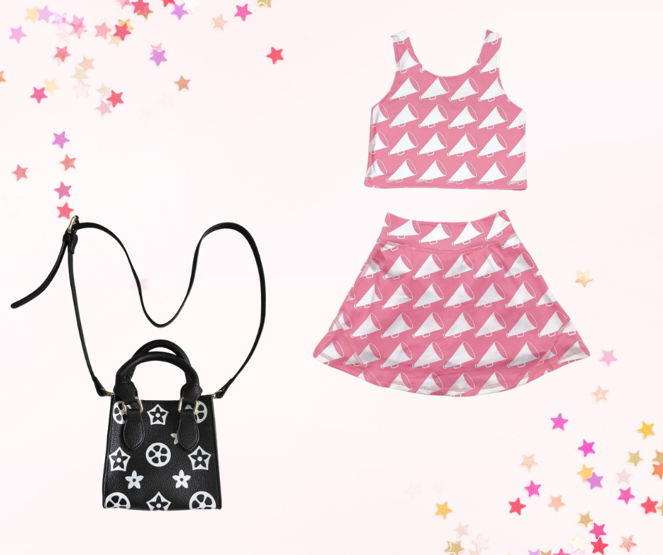 Girls Athletic Skort Set – Pink Cheer Print | Built-In Shorts with Pockets