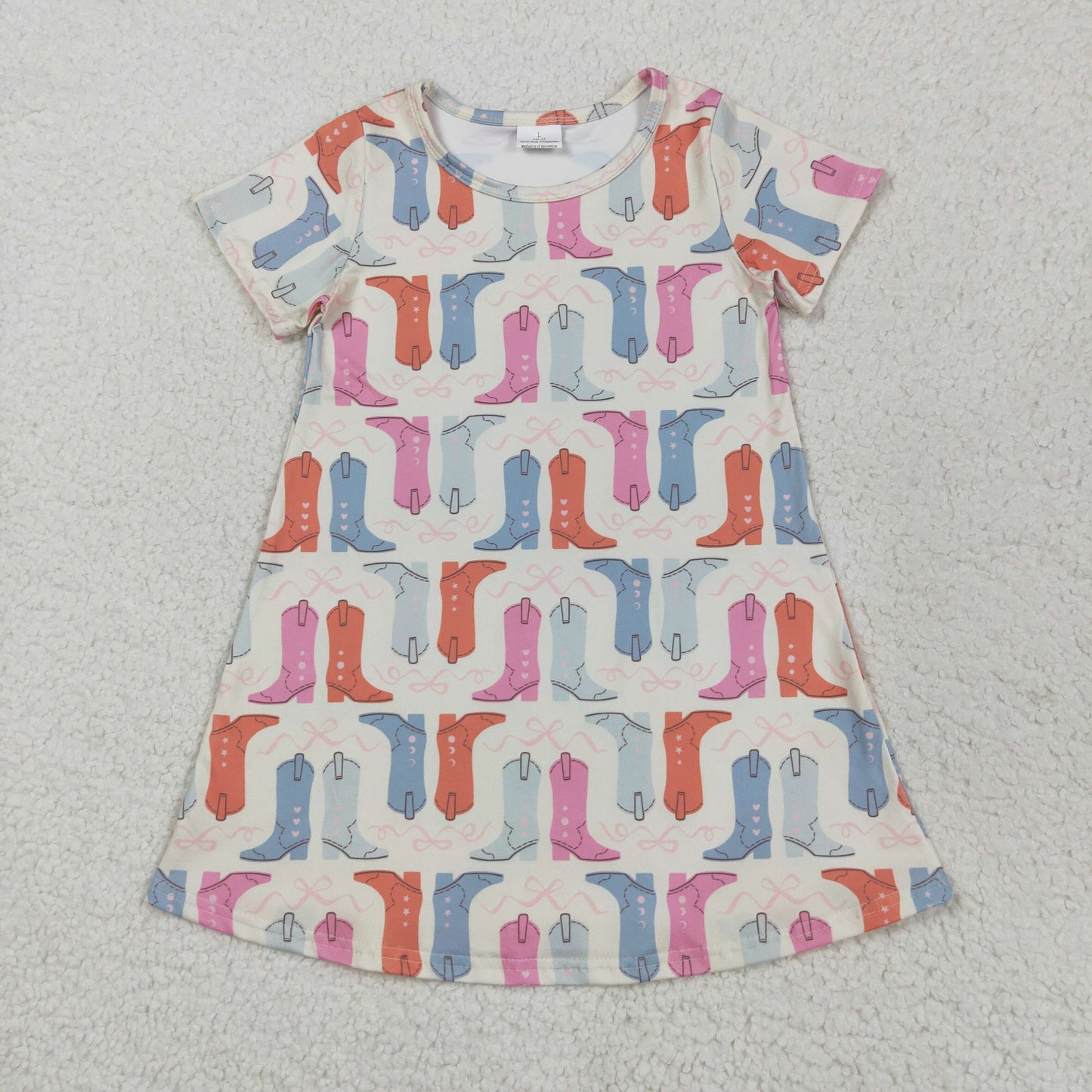 Girls Cowgirl Dress – Boots & Bows Print | Short Sleeve