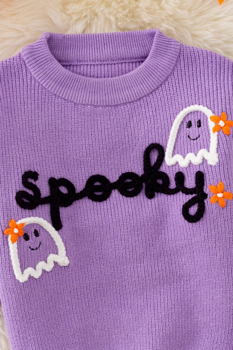 Girls Halloween Knit Sweater – Pearl Beads, Fall Pullover, “Boo” Design – Toddler & Kids Sizes – 3 Colors Available