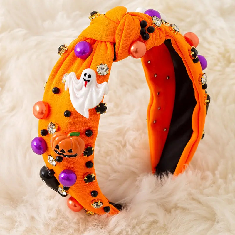 Girls Halloween Knot Headband – Beaded & Rhinestone Embellished – 4 Color Options