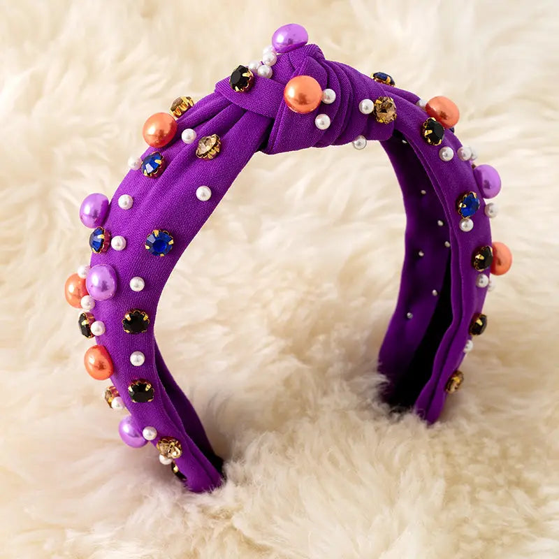 Girls Halloween Knot Headband – Beaded & Rhinestone Embellished – 4 Color Options