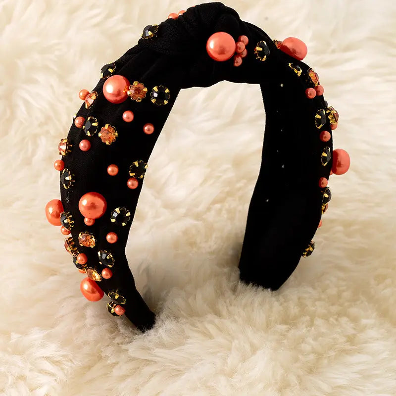 Girls Halloween Knot Headband – Beaded & Rhinestone Embellished – 4 Color Options