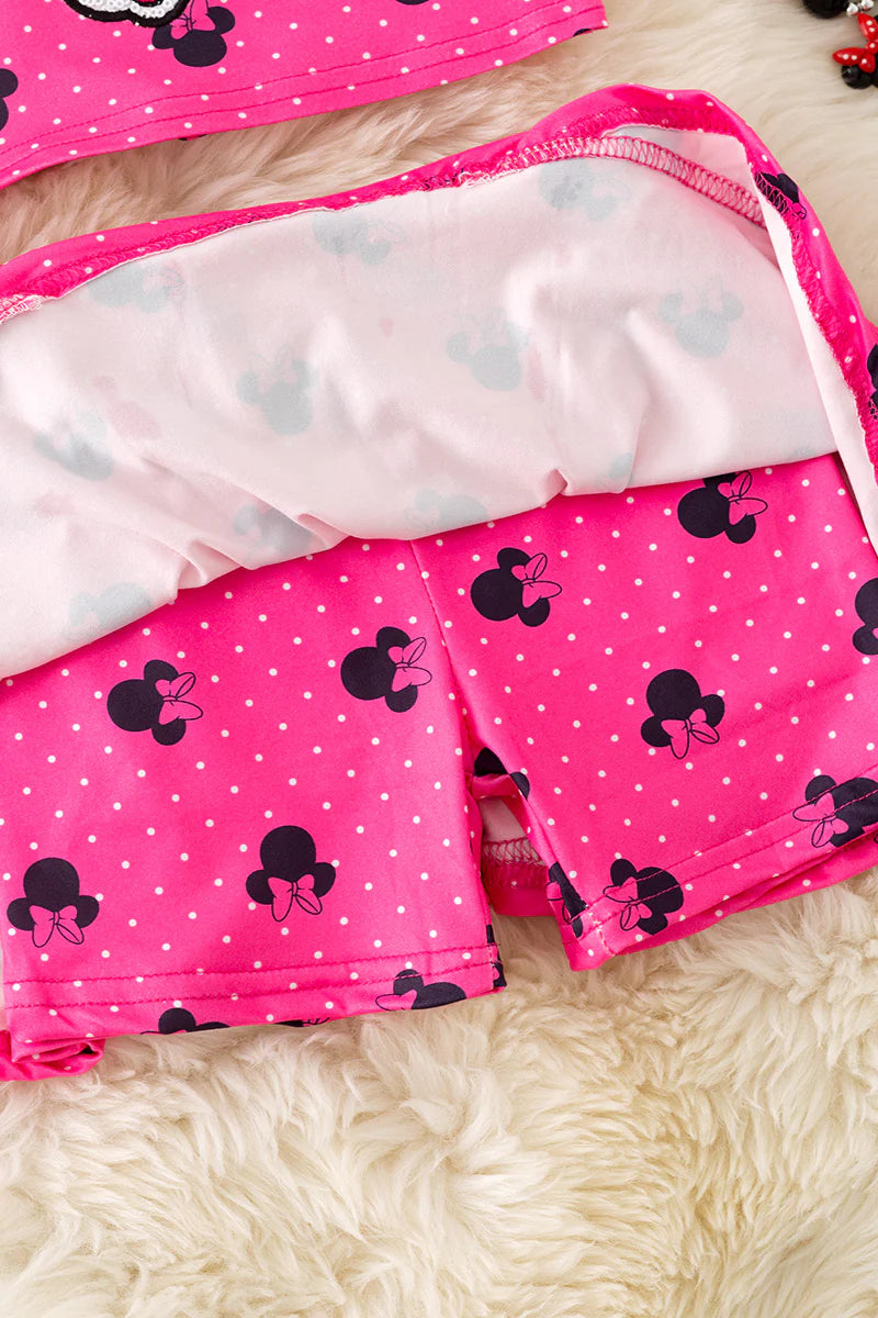Pink Bow Character Skort Set – Girls Crop Top & Skirt Outfit – Milk Silk – Limited Quantity
