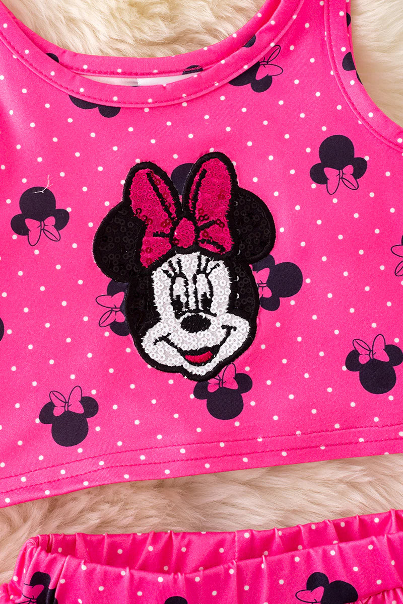 Pink Bow Character Skort Set – Girls Crop Top & Skirt Outfit – Milk Silk – Limited Quantity