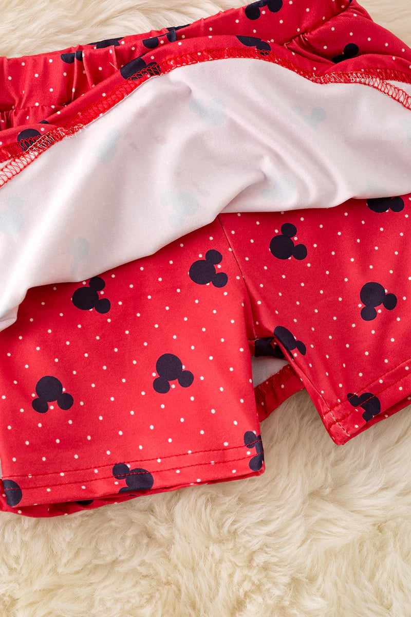 Red Bow Character Skort Set – Girls Crop Top & Skirt Outfit – Milk Silk – Limited Quantity