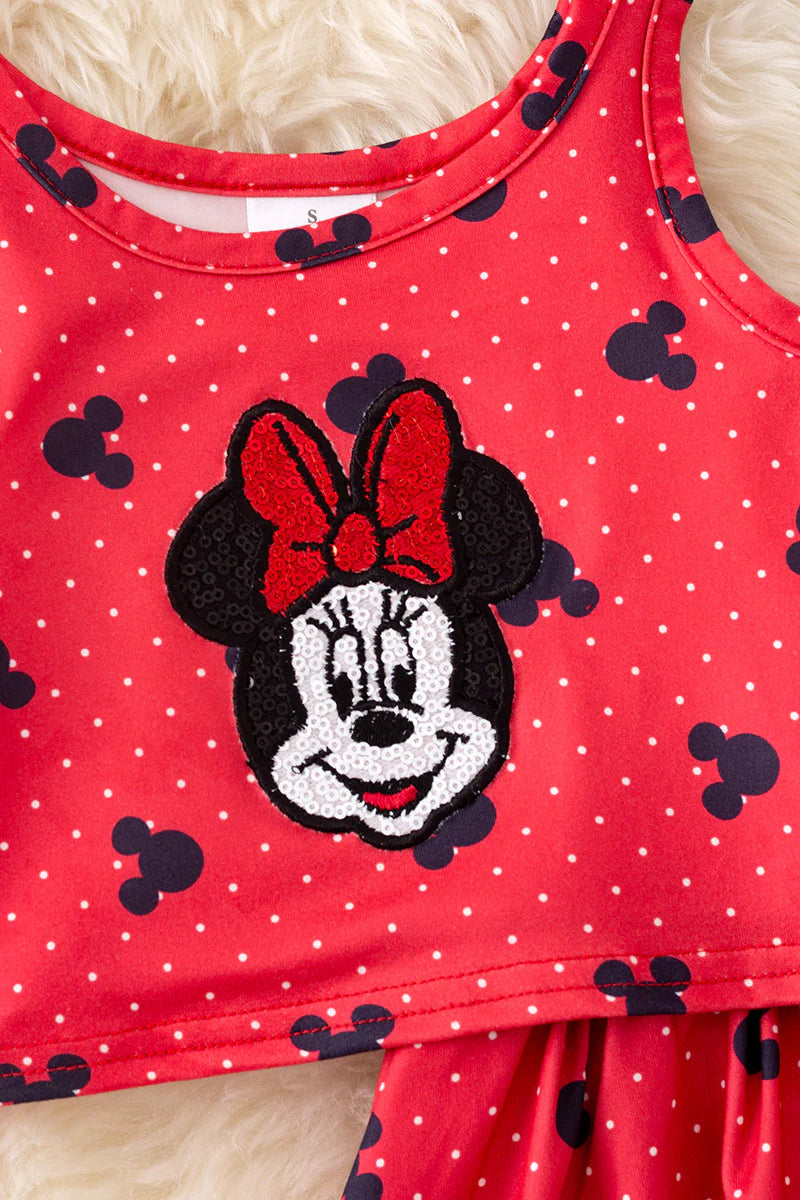 Red Bow Character Skort Set – Girls Crop Top & Skirt Outfit – Milk Silk – Limited Quantity