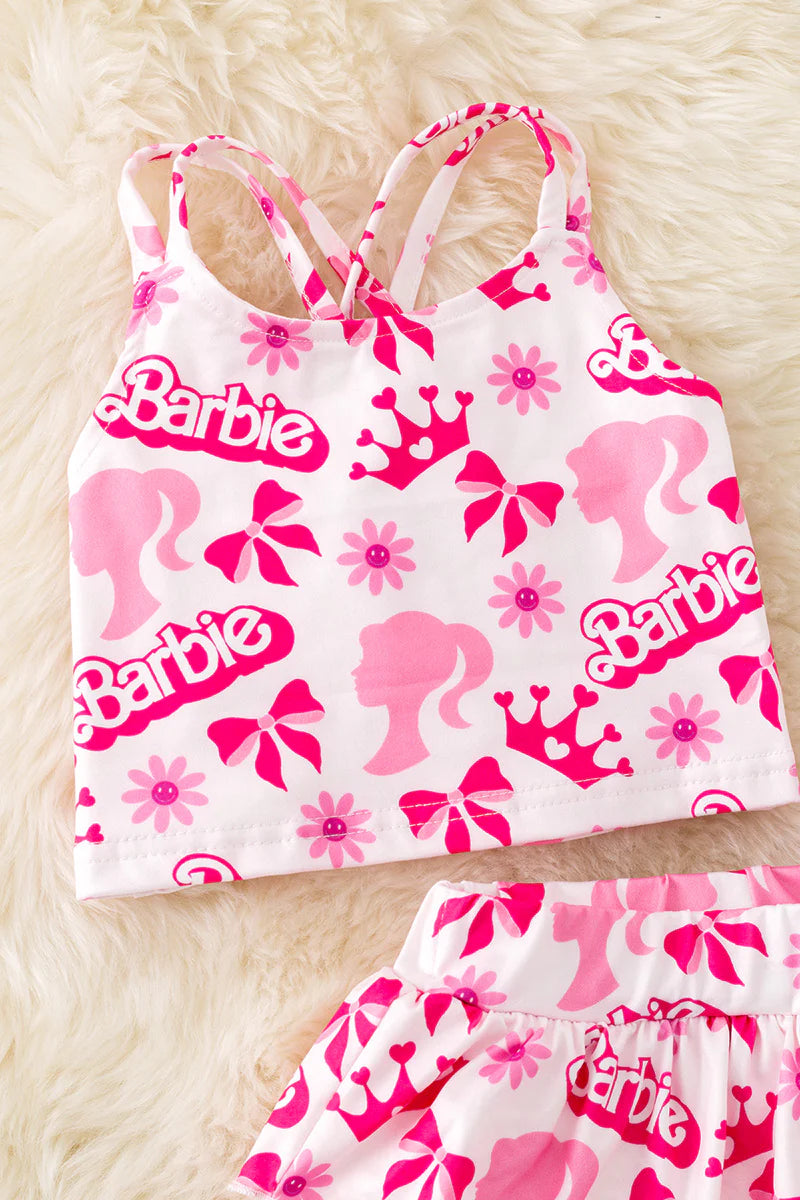 Girls Pink Doll Ruffle Skort Set – Crisscross Top Two-Piece Outfit | Limited Edition Milk Silk Set