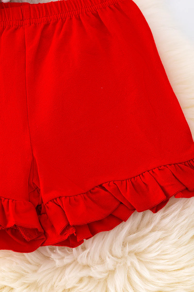 Mouse Ears Cruise-Ready Girls Ruffle Short Set | Summer Vacation Outfit | Red & White Beach Matching Set