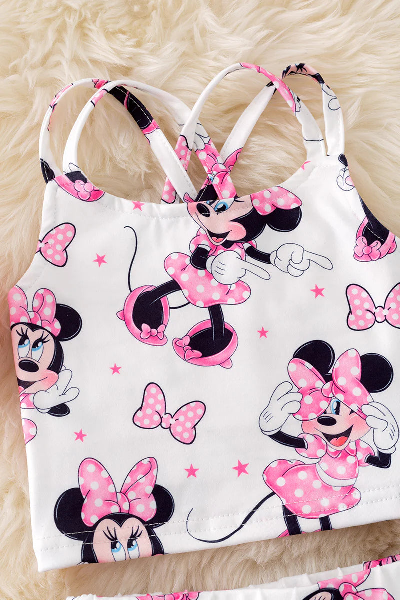 Pink Mouse Cartoon Ruffle Skort Set – Girls 2-Piece Twirl Outfit (Very Limited)