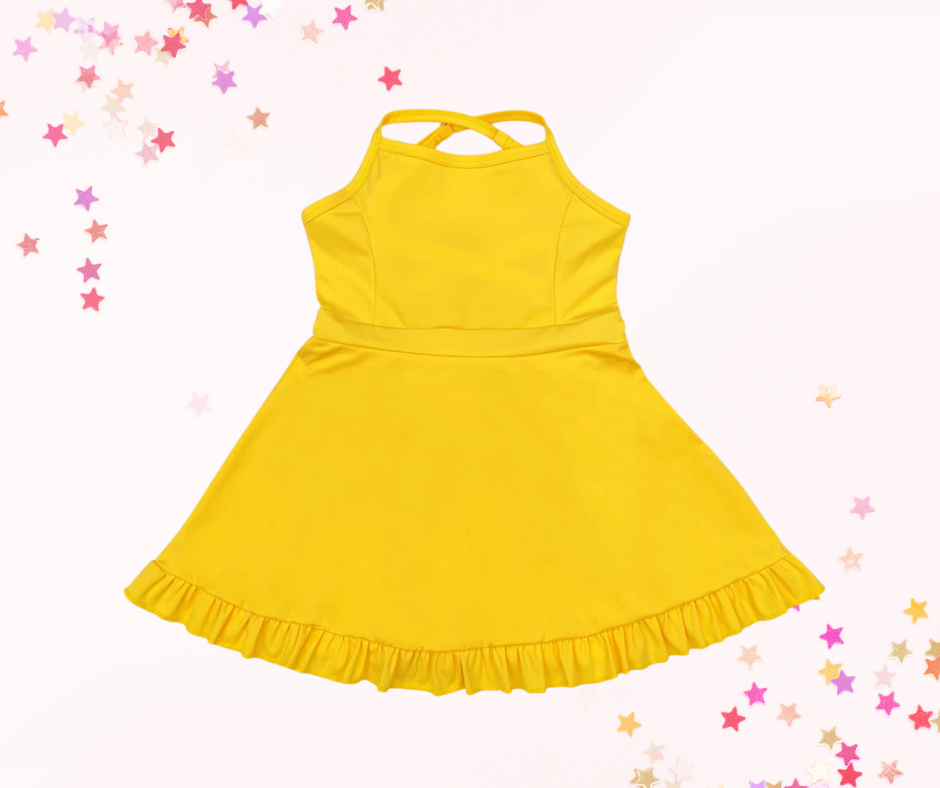 Girls Athletic Dress – Solid Colors (5 Options) | Spaghetti Straps Cross-Back | Built-In Shorts