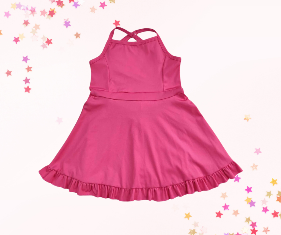 Girls Athletic Dress – Solid Colors 2 (5 Options) | Spaghetti Straps Cross-Back | Built-In Shorts