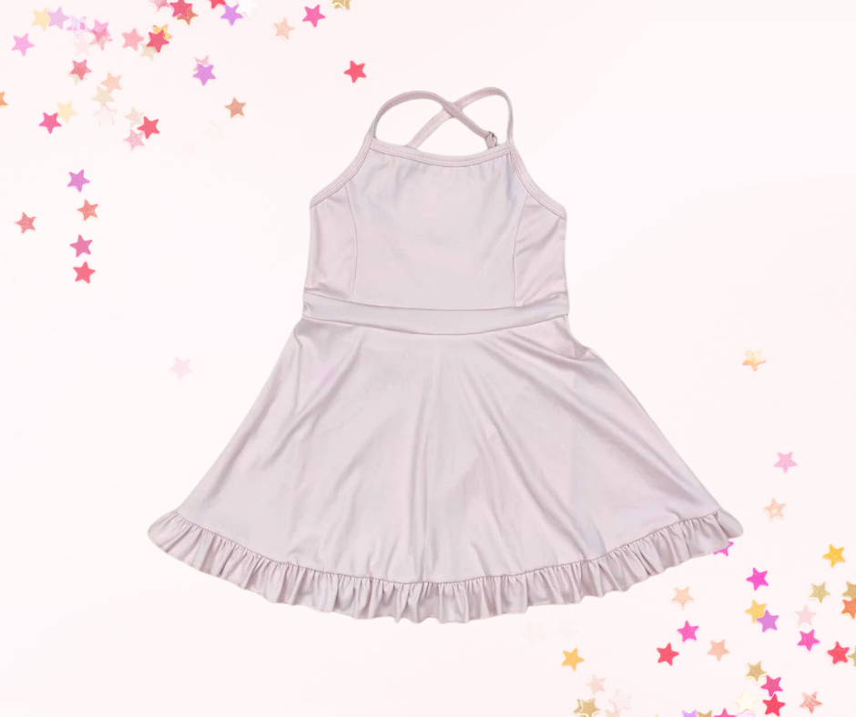 Girls Athletic Dress – Solid Colors 2 (5 Options) | Spaghetti Straps Cross-Back | Built-In Shorts