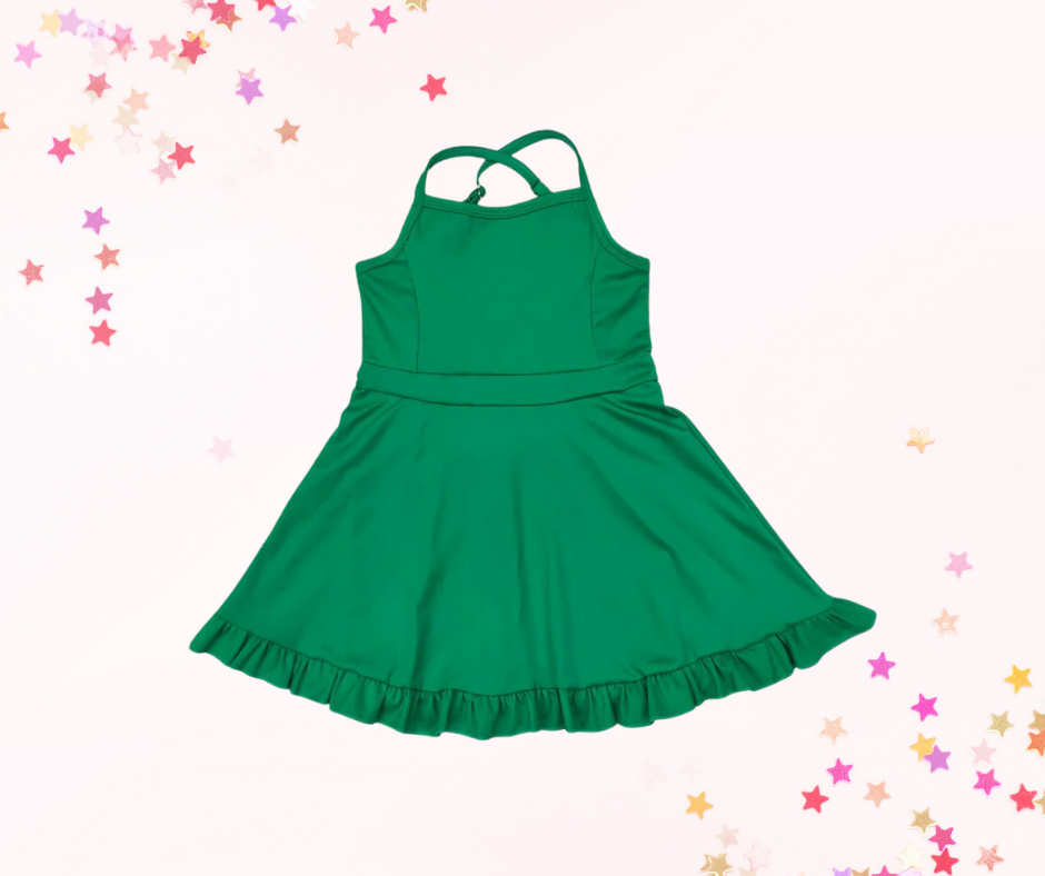 Girls Athletic Dress – Solid Colors (5 Options) | Spaghetti Straps Cross-Back | Built-In Shorts