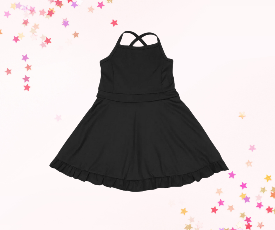 Girls Athletic Dress – Solid Colors (5 Options) | Spaghetti Straps Cross-Back | Built-In Shorts