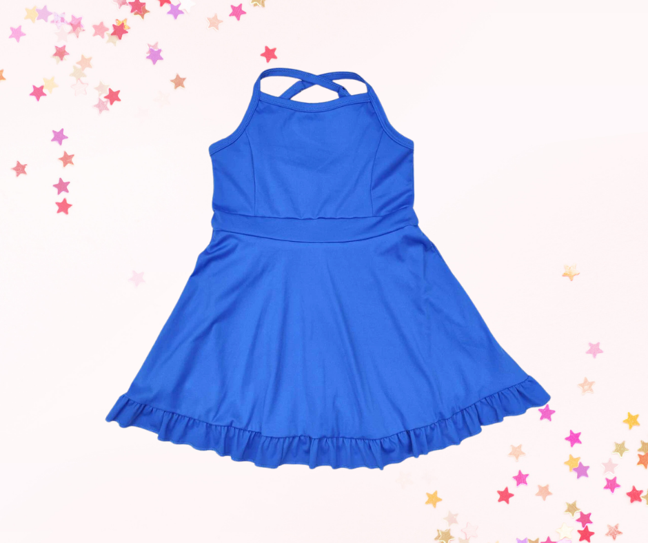 Girls Athletic Dress – Solid Colors (5 Options) | Spaghetti Straps Cross-Back | Built-In Shorts