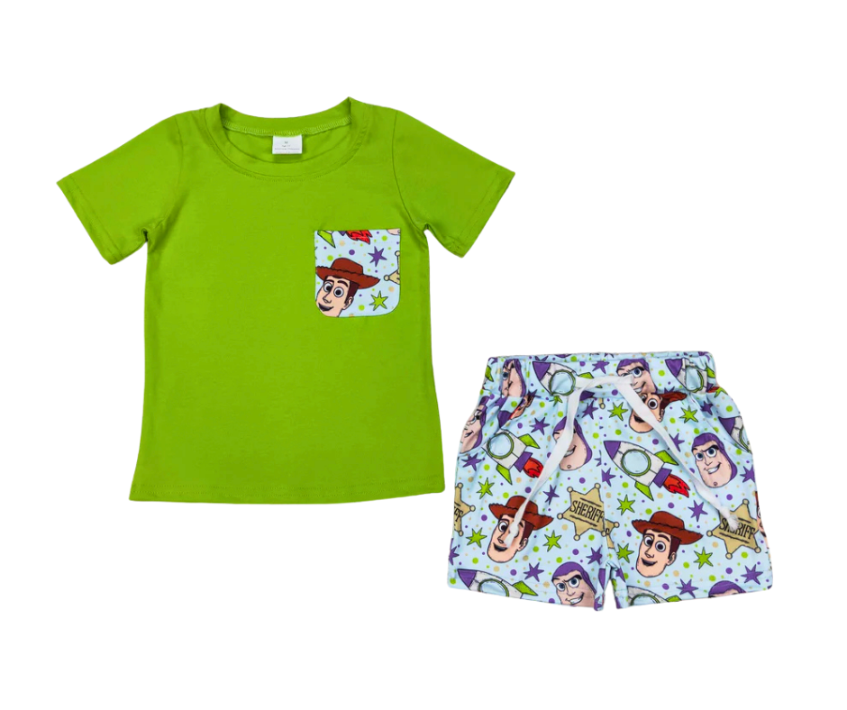 Boys Character Pocket Tee & Shorts Set β 2-Piece Vacation Outfit with Drawstring Shorts & Pockets