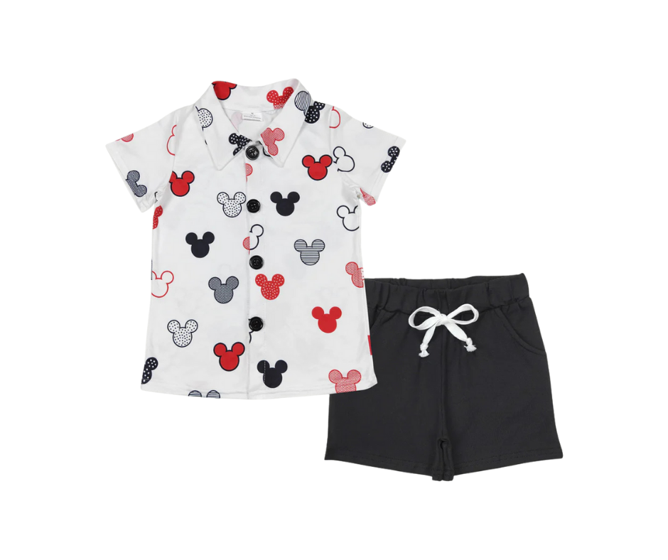 Boys Classic Character Button-Up Set – 2-Piece Vacation Outfit with Shorts