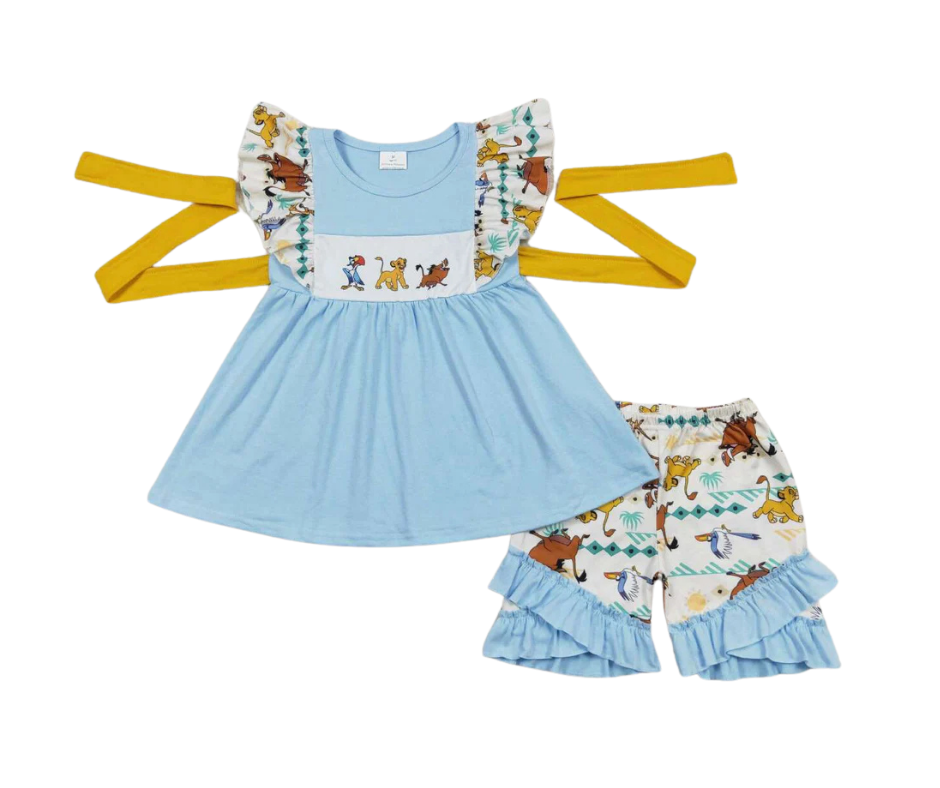 Lion-Themed Family Matching Outfits – Dress, Ruffle Shorts Set & Boys Tee Set