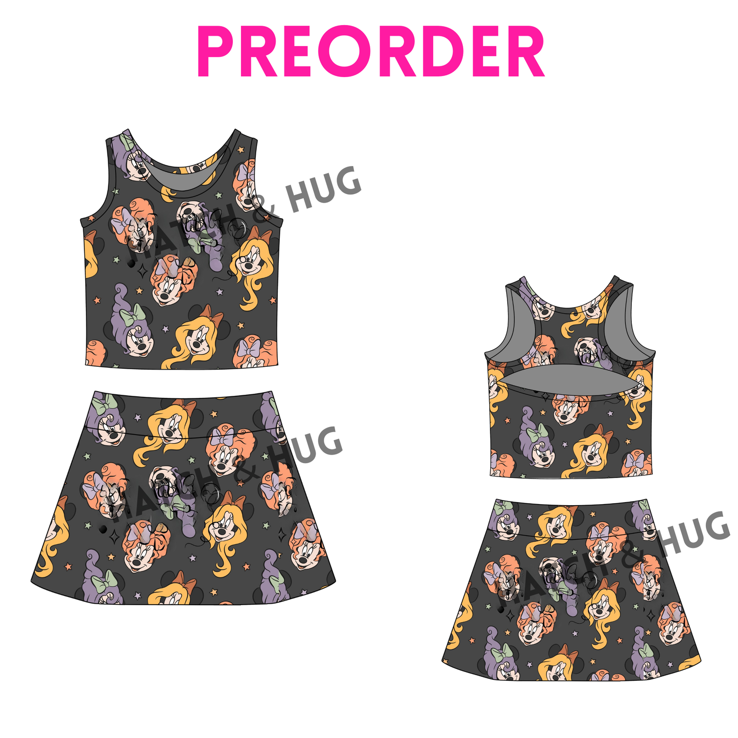Girls Halloween “Witchy Mouse Ears” Skort Set| 2 Color Options – Fall Athletic Outfit for Baby, Toddler & Teen