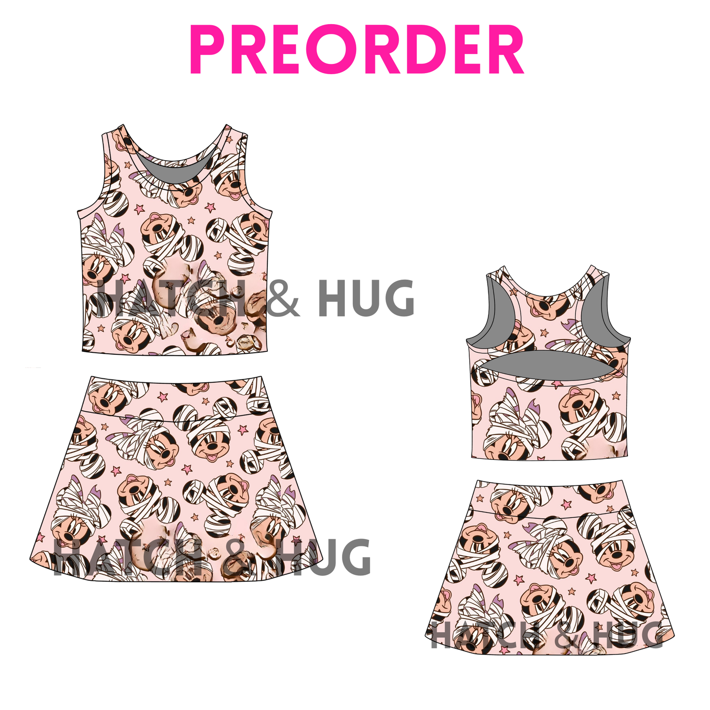 Girls Halloween “Muted Mummy Mouse Ears” Skort Set – Fall Athletic Outfit for Baby, Toddler & Teen