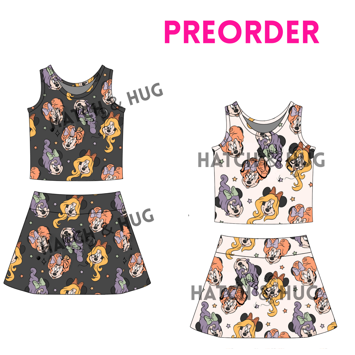 Girls Halloween “Witchy Mouse Ears” Skort Set| 2 Color Options – Fall Athletic Outfit for Baby, Toddler & Teen