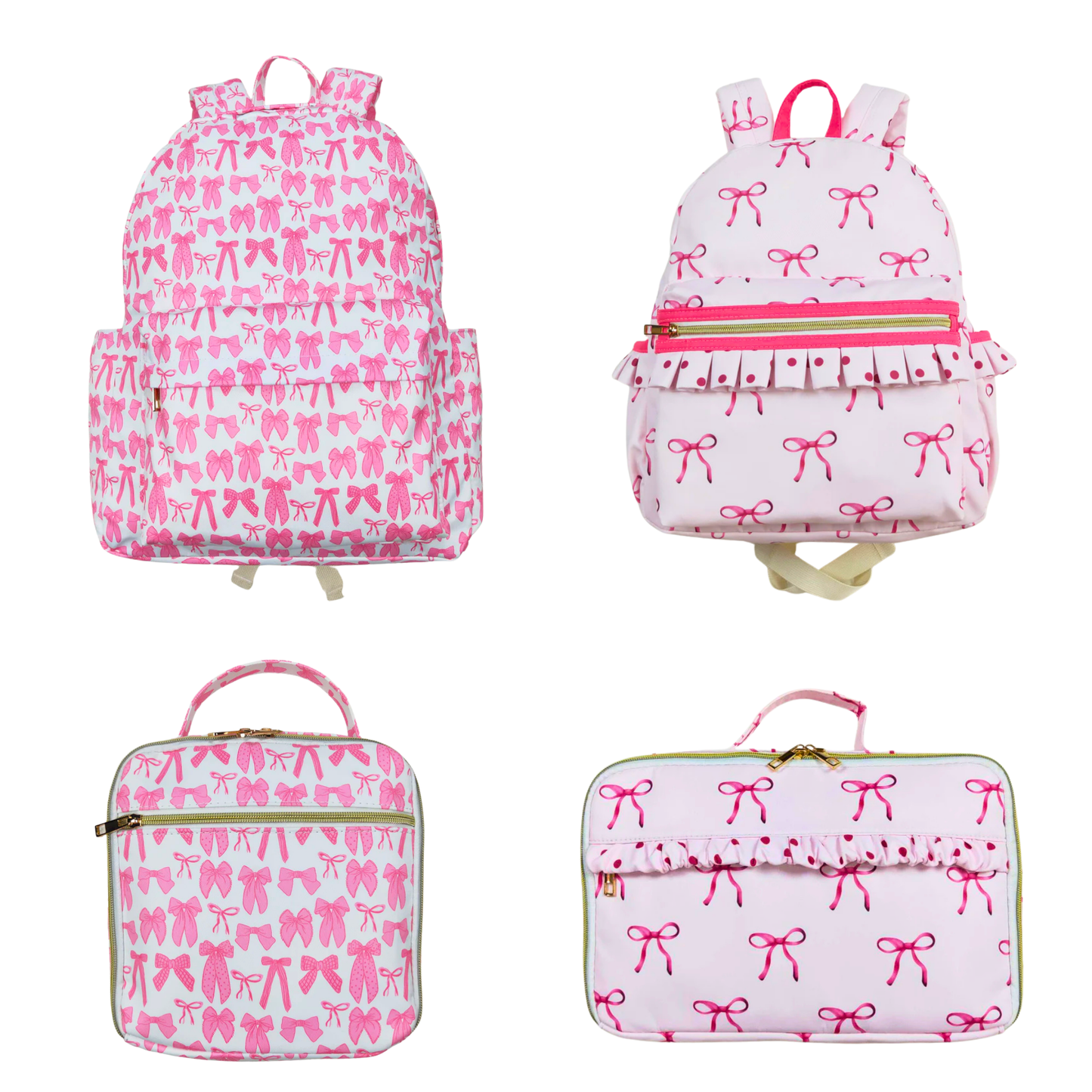 Matching Kids Backpack and Lunchbox Set for Kids – Toddler, Preschool, School, Pink Coquette Bows