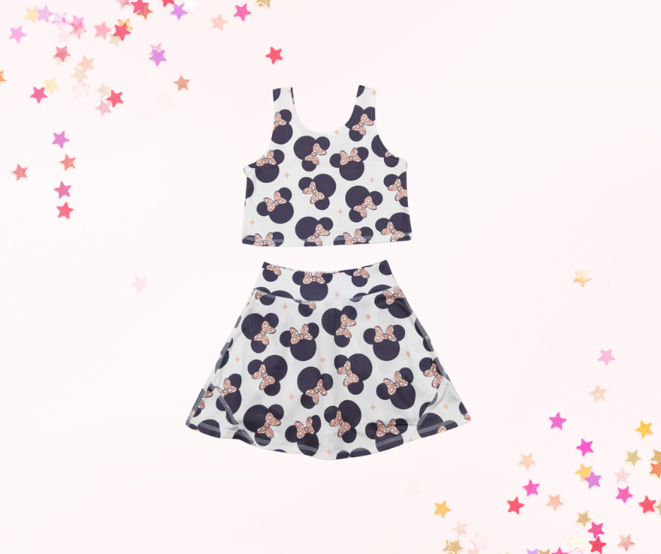 Muted blush bows mouse ears girls skort set, athletic skort, athleisure, kids clothing