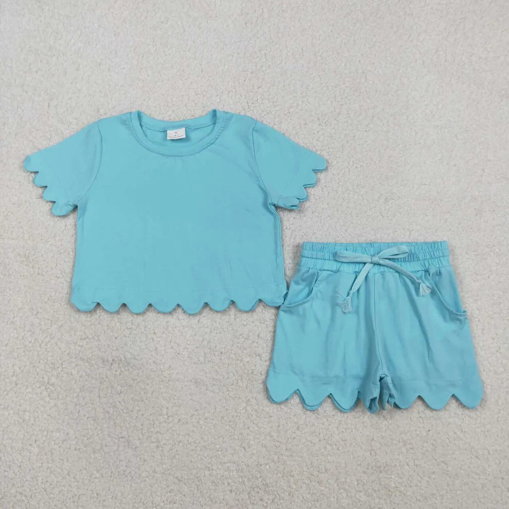 Solid Scallop Lounge Girls Short Set
