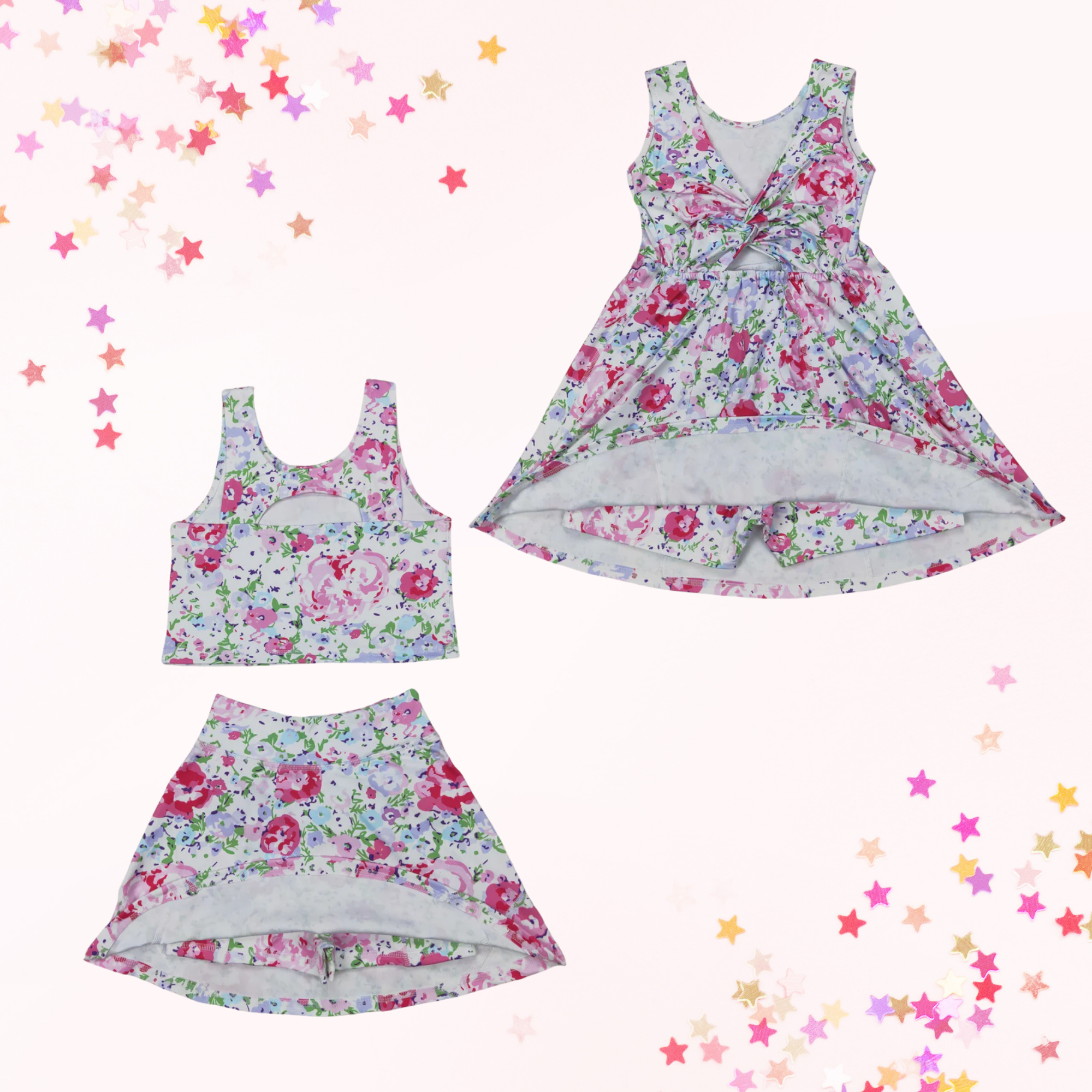 Pink floral active skort set or twist back dress