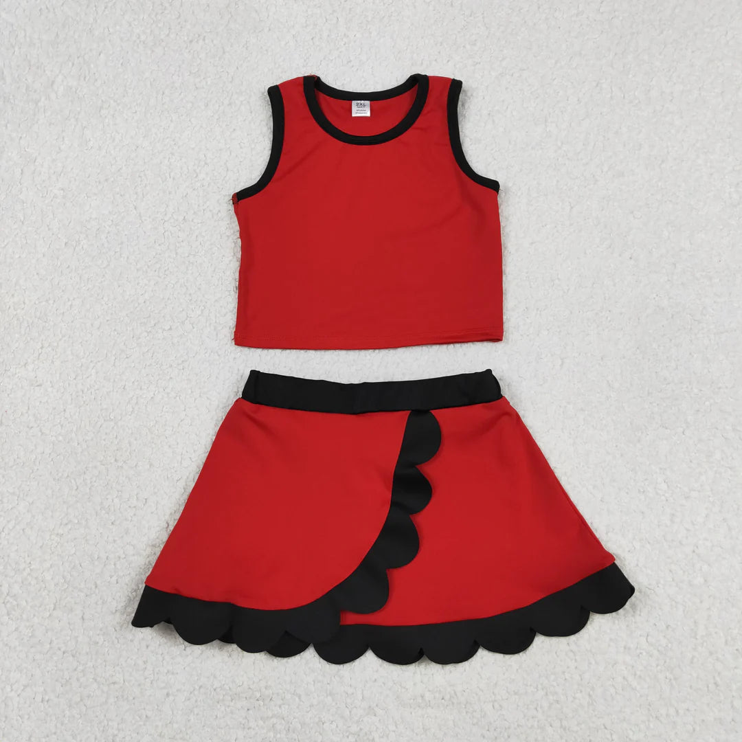 Solid Scalloped Girls Active Skort Set