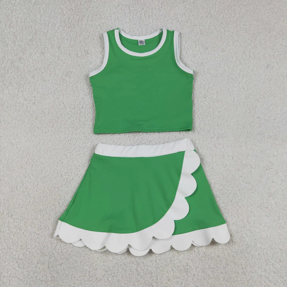 Solid Scalloped Girls Active Skort Set