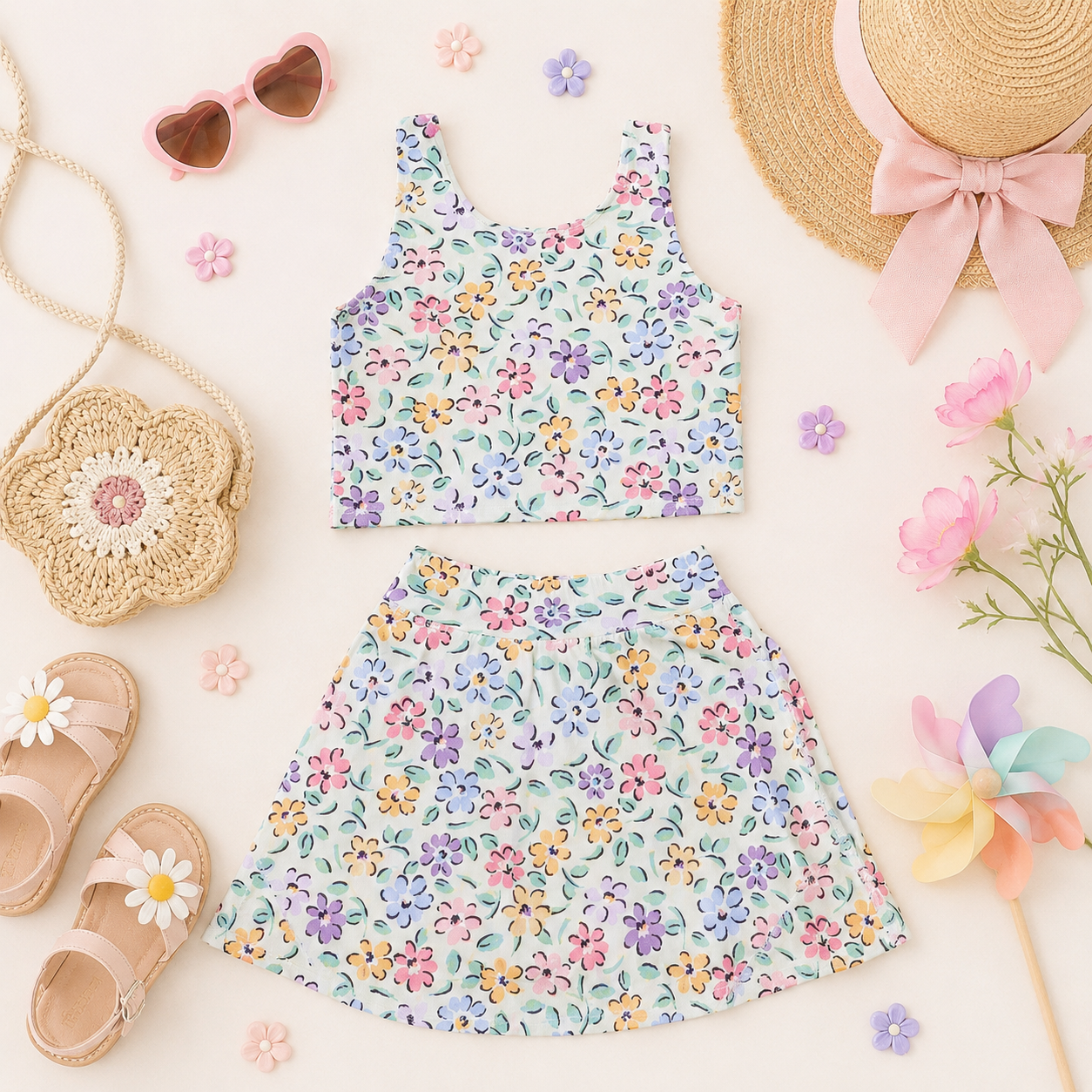Pastel wildflower active skort set