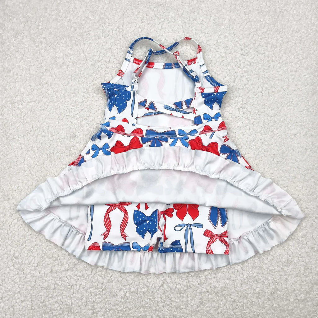 Patriotic Coquette Bows Girls Active Crossback Dress