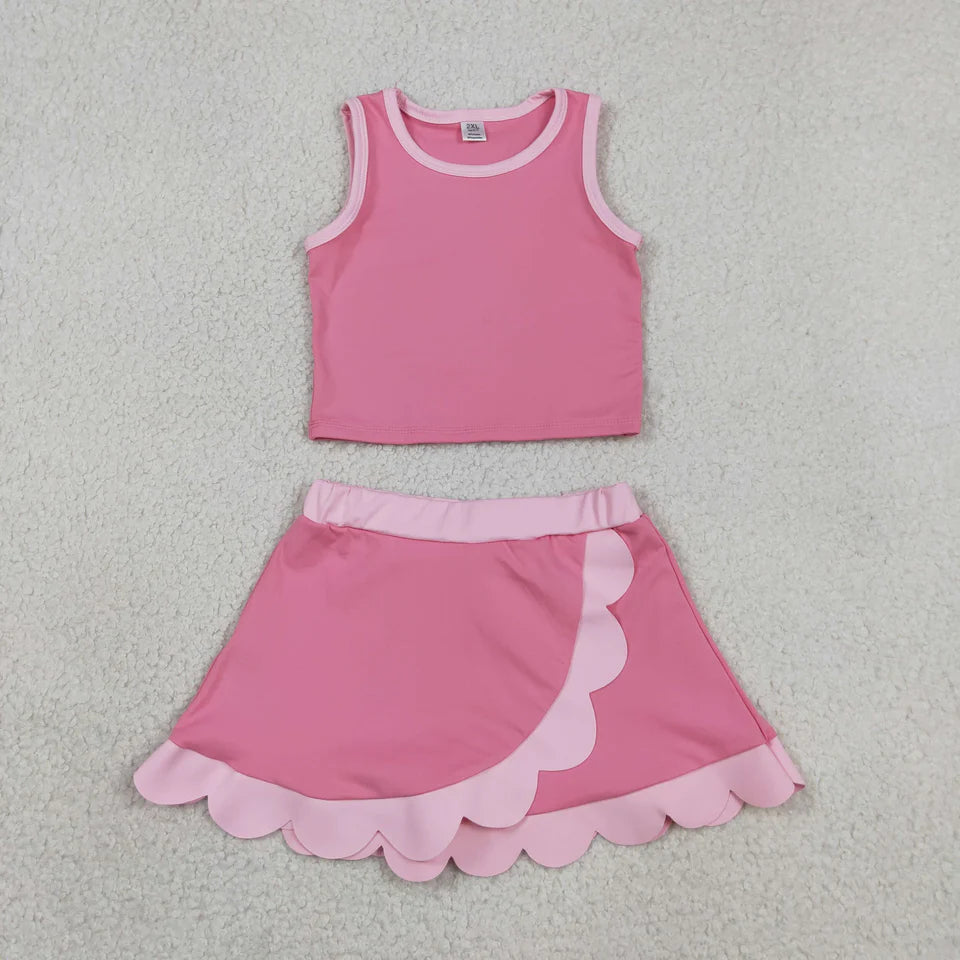 Solid Scalloped Girls Active Skort Set