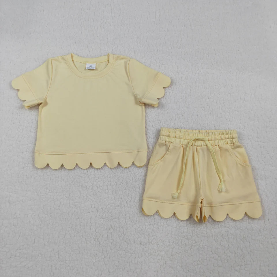 Solid Scallop Lounge Girls Short Set
