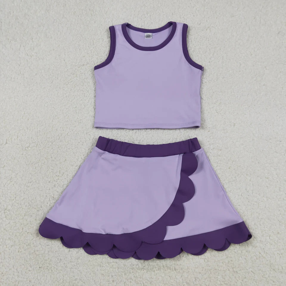 Solid Scalloped Girls Active Skort Set